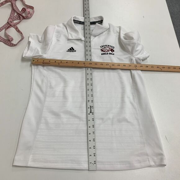 Adidas Ironwood Girls Golf AdiSelect Polo Shirt Womens L White Striped Climalite - Picture 6 of 12